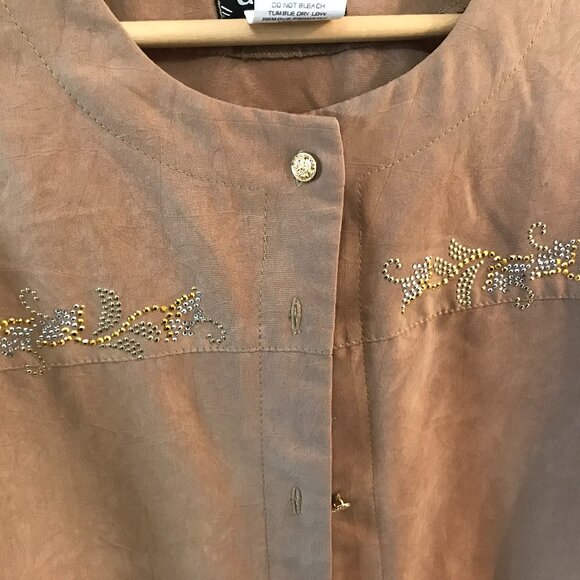 Gepetto Rhinestone Embellished Blazer: Vintage 70s Jacket, Camel Tan Size L - Picture 6 of 11